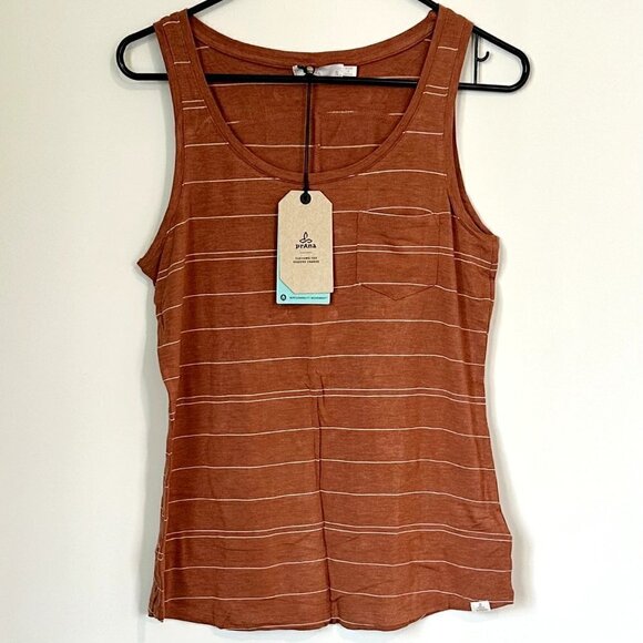 NWT Prana Foundation Scoop Neck Tank in Copper Heather Stripe - Size Small - Picture 2 of 8